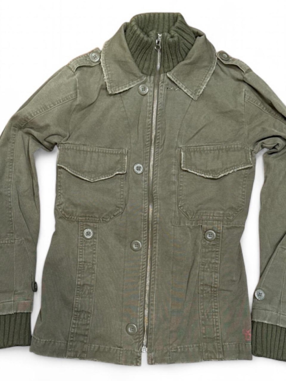 Y2K TNA Navy Green Ribbed Military Utility Jacket